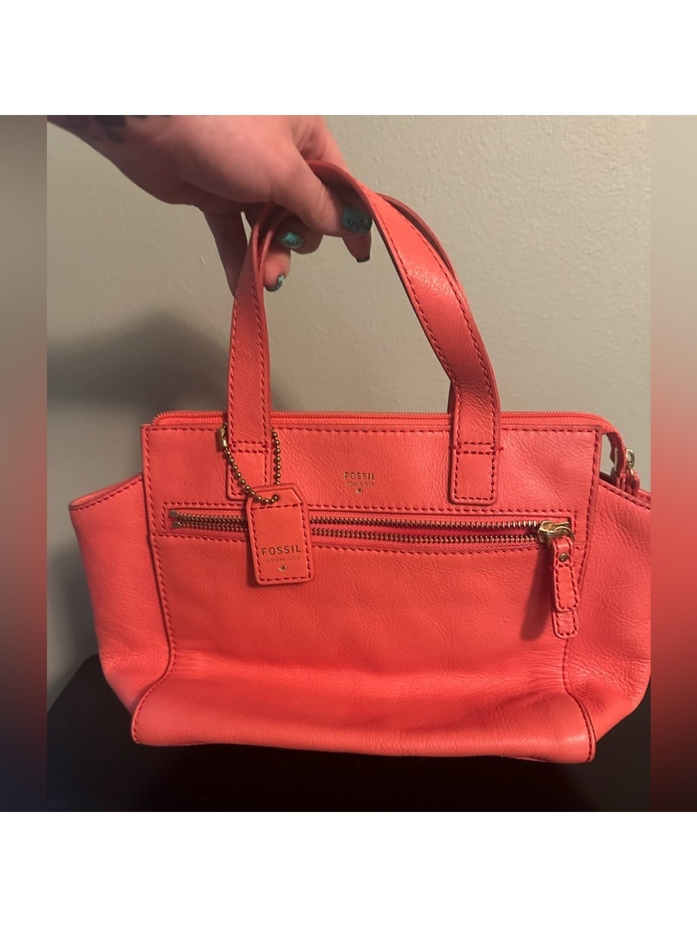 Fossil Bright Coral Satchel Bag